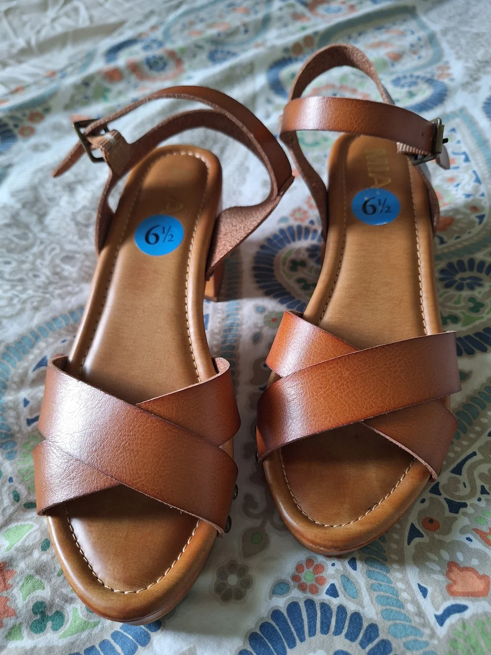 MIA Tan Brown Wood-Style Block Heel Platform Sandals 6.5